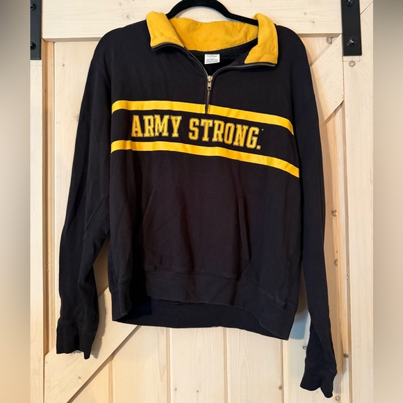 PINK Victoria's Secret Black and Yellow Striped Hoodie US ARMY Size Large - Picture 1 of 4